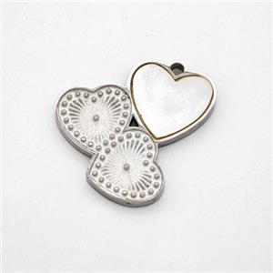 Raw Stainless Steel Heart Pendant Pave Shell Cluster, approx 16mm