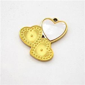 Stainless Steel Heart Pendant Pave Shell Cluster Gold Plated, approx 16mm