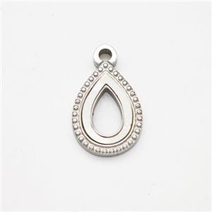 Raw Stainless Steel Teardrop Pendant Pave Shell Hollow, approx 9-12mm