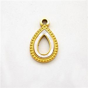 Stainless Steel Teardrop Pendant Pave Shell Hollow Gold Plated, approx 9-12mm