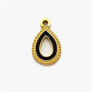 Stainless Steel Teardrop Pendant Pave Black Acrylic Hollow Gold Plated, approx 9-12mm