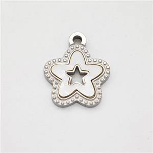 Raw Stainless Steel Star Pendant Pave Shell Hollow, approx 12.5mm