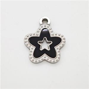 Raw Stainless Steel Star Pendant Pave Black Acrylic Hollow, approx 12.5mm