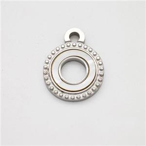 Raw Stainless Steel Circle Pendant Pave Shell Hollow, approx 12mm