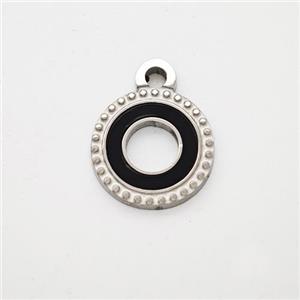 Raw Stainless Steel Circle Pendant Pave Black Acrylic Hollow, approx 12mm