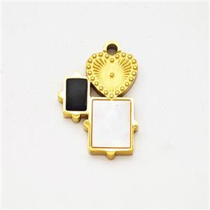 Stainless Steel Heart Rectangle Pendant Pave Shell Acrylic Gold Plated, approx 10-13mm