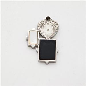 Raw Stainless Steel Heart Rectangle Pendant Pave Shell Acrylic, approx 10-13mm