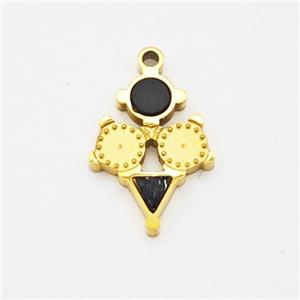 Stainless Steel Clock Pendant Pave Acrylic Gold Plated, approx 10-13mm