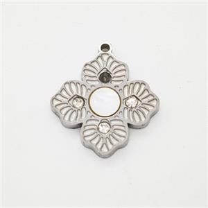 Raw Stainless Steel Clover Pendant Pave Rhinestone Shell, approx 14mm