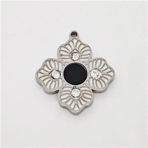 Raw Stainless Clover Leaf Pendant Pave Rhinestone Black Acrylic, approx 14mm