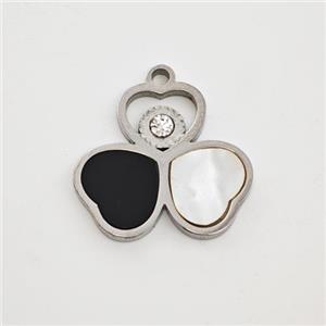 Raw Stainless Steel Clover Pendant Pave Shell Acrylic Rhinestone, approx 15mm