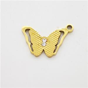 Stainless Steel Butterfly Pendant Pave Rhinestone Gold Plated, approx 9-14mm