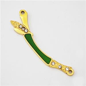 Stainless Steel Bamboo Pendant Pave Rhinestone Enamel 2loops Gold Plated, approx 6-30mm