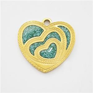 Stainless Steel Heart Pendant Painted Gold Plated, approx 17mm