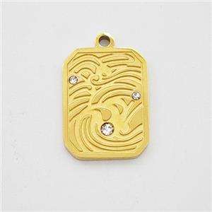 Stainless Steel Rectangle Pendant Pave Rhinestone Gold Plated, approx 10-14mm