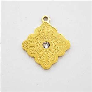 Stainless Steel Flower Pendant Pave Rhinestone Gold Plated, approx 14mm