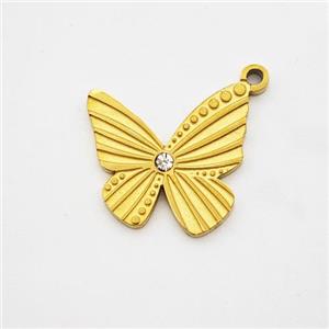 Stainless Steel Butterfly Pendant Pave Rhinestone Gold Plated, approx 14mm