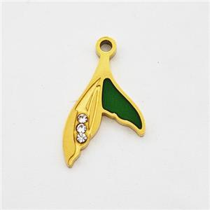 Stainless Steel Mermaid Tail Pendant Pave Rhinestone Acrylic Gold Plated, approx 9-14mm