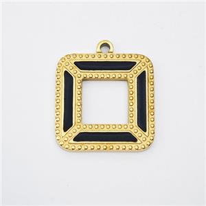 Stainless Steel Square Pendant Pave Black Acrylic Gold Plated, approx 14x14mm