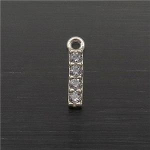 Sterling Silver I-Letter Pendant Pave Zircon, approx 2-8mm