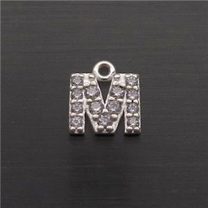 Sterling Silver M-Letter Pendant Pave Zircon, approx 5-8mm