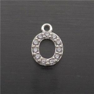 Sterling Silver O-Letter Pendant Pave Zircon, approx 5-8mm