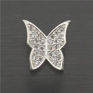 Sterling Silver Butterfly Beads Pave Zircon Large Hole, approx 10mm