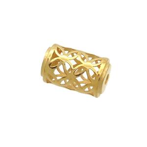 Sterling Silver Beads Column Hollow Gold Plated, approx 6-9.5mm