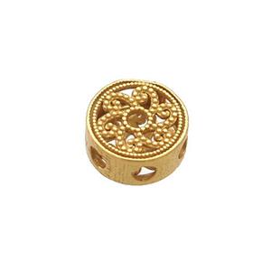 Sterling Silver Beads Circle Hollow Gold Plated, approx 6mm