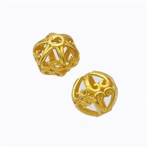 925 Sterling Silver Round Beads Hollow Gold Plated, approx 7mm