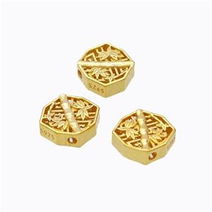 925 Sterling Silver Bamboo Beads Hollow Gold Plated, approx 7mm