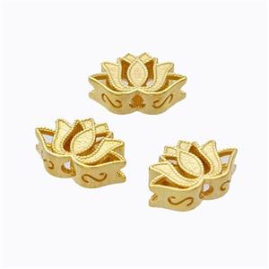 925 Sterling Silver Lotus Beads Flower Hollow Gold Plated, approx 6-10mm