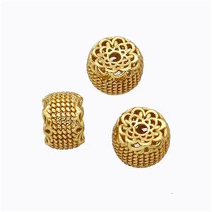 925 Sterling Silver Rondelle Beads Flower Hollow Gold Plated, approx 4.5-6.5mm