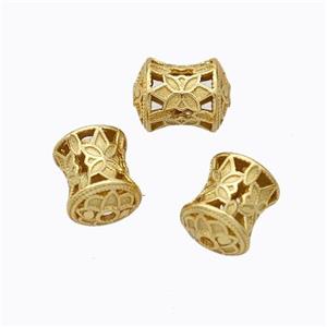 925 Sterling Silver Tube Beads Hollow Flower Gold Plated, approx 5.5-7mm