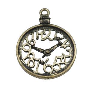 Tibetan Style Zinc Clock Charms Pendant Antique Bronze, approx 30mm