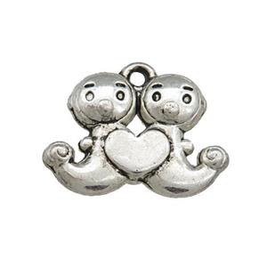 Tibetan Style Zinc Fuwa Charms Pendant Antique Silver, approx 14-17mm