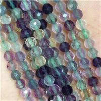 Natural Fluorite Beads Faceted Round Multicolor, approx 4mm dia