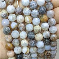 Natural Bamboo Zhuye Agate Beads Faceted Round, approx 12mm dia