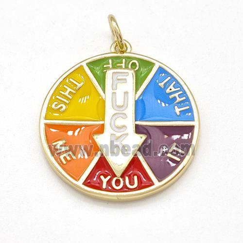 Lucky Wheel Rotatable Pin Arrows Copper Pendant Multicolor Enamel Gold Plated