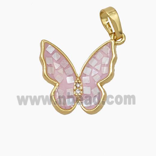 Copper Butterfly Pendant Pave Shell 18K Gold Plated