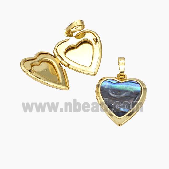 Copper Heart Locket Pendant Pave Shell 18K Gold Plated