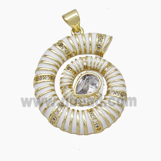 Nautilus Charms Copper Conch Shell Pendant Pave Zirconia White Enamel Gold Plated