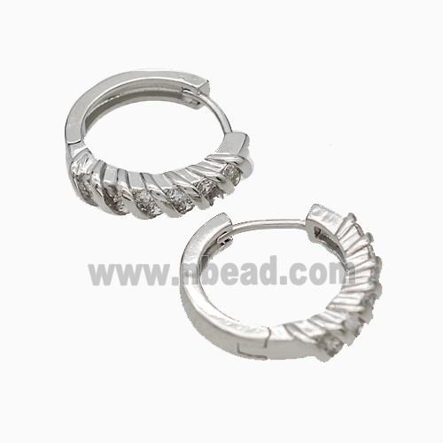 Copper Hoop Earrings Micropave Zirconia Platinum Plated