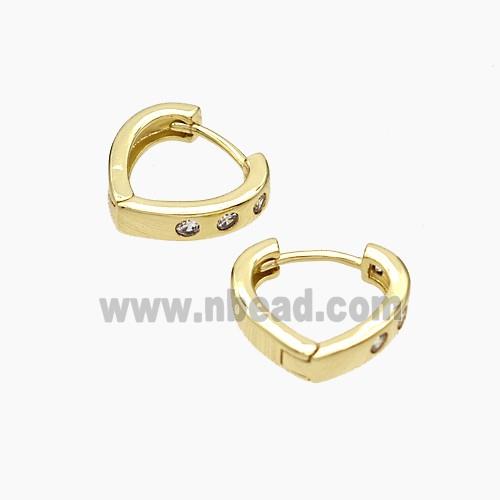 Copper Hoop Earrings Micropave Zirconia Heart Gold Plated