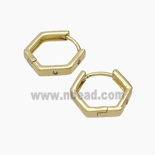 Copper Hexagon Hoop Earrings Micropave Zirconia Gold Plated