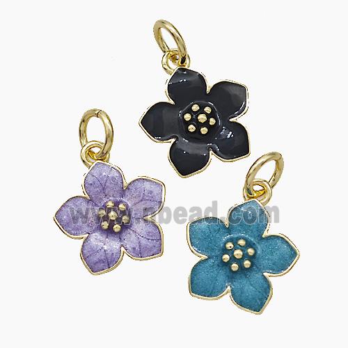 Copper Flower Pendant Enamel Gold Plated Mixed