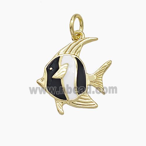 Copper Fish Pendant White Black Enamel Gold Plated