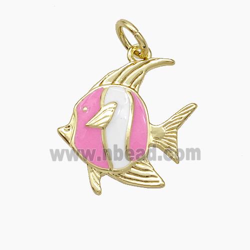 Copper Fish Pendant White Pink Enamel Gold Plated