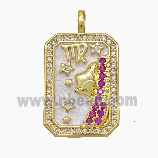 Copper Tarot Card Pendant Pave Zirconia Zodiac Virgo Painted Gold Plated