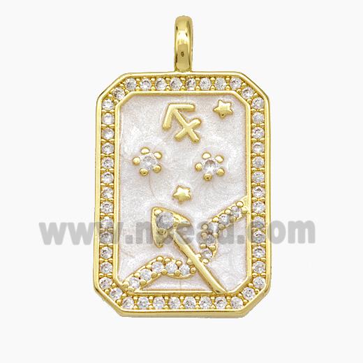 Copper Tarot Card Pendant Pave Zirconia Zodiac Sagittarius Painted Gold Plated